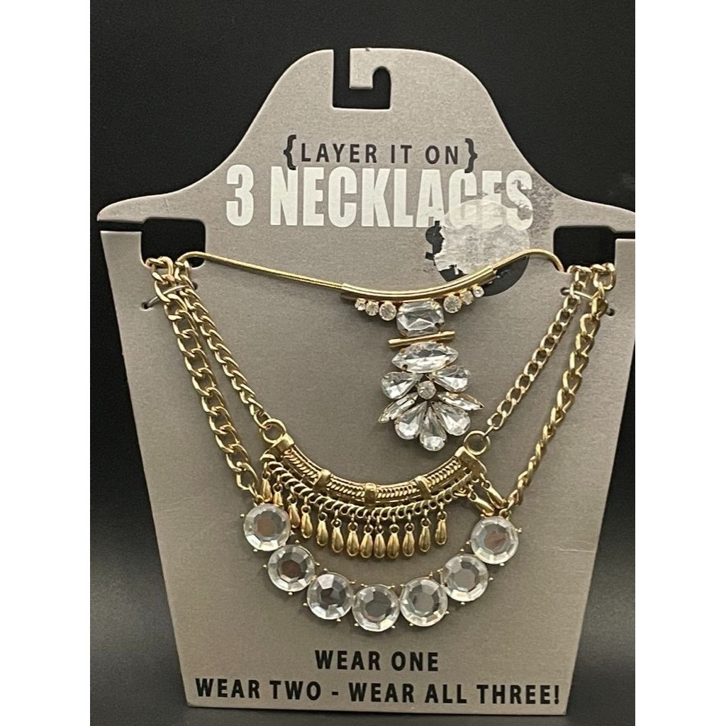Gold Tone Three Layer Accent Pieces Statement Necklaces Nwt 12$